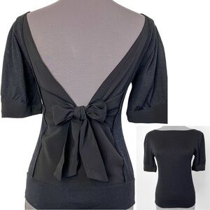 Theory Resort Silk & Cotton Knit Black Open Back Tie Half Sleeve Top Small